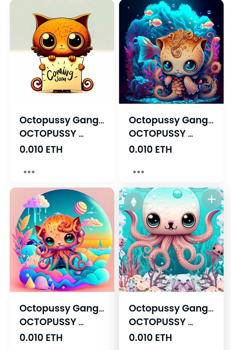 OctopussyGang's tweet photo. 🔥Three revealed #OPG #NFTs available with the rest revealed this week! 

💖0.01 Eth
First 100 Holders get OG status
Additional perks in discord &amp; more to come!

👇Link-
https://t.co/RbZSyw7fsM https://t.co/bipT20bFkD