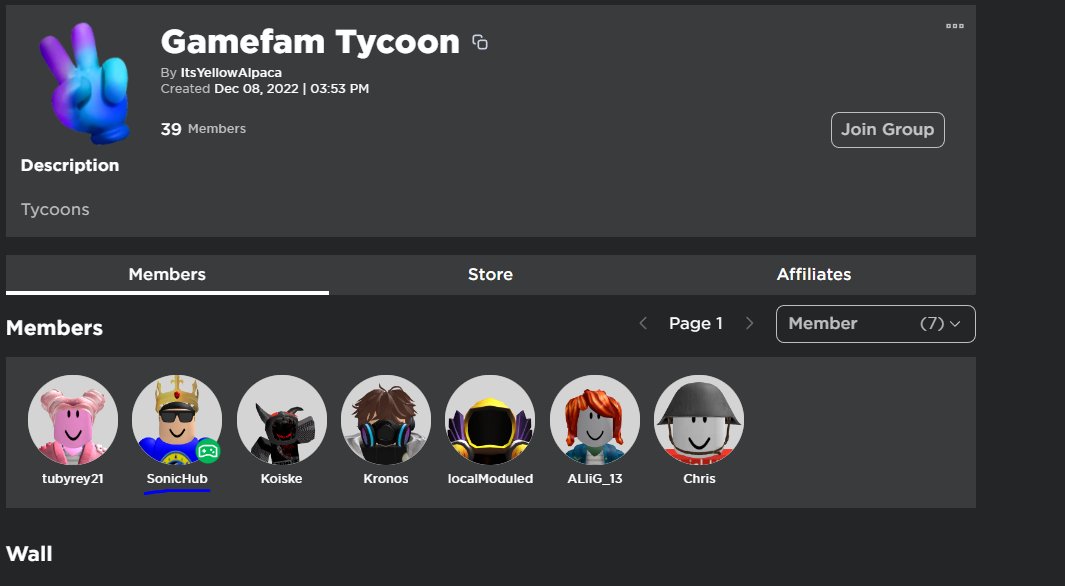 SonicLeaks's tweet image. .@SonicHubYT is currently in the "Gamefam Tycoon" Group.

What do you think this means? 🤔

#Roblox #Gamefan