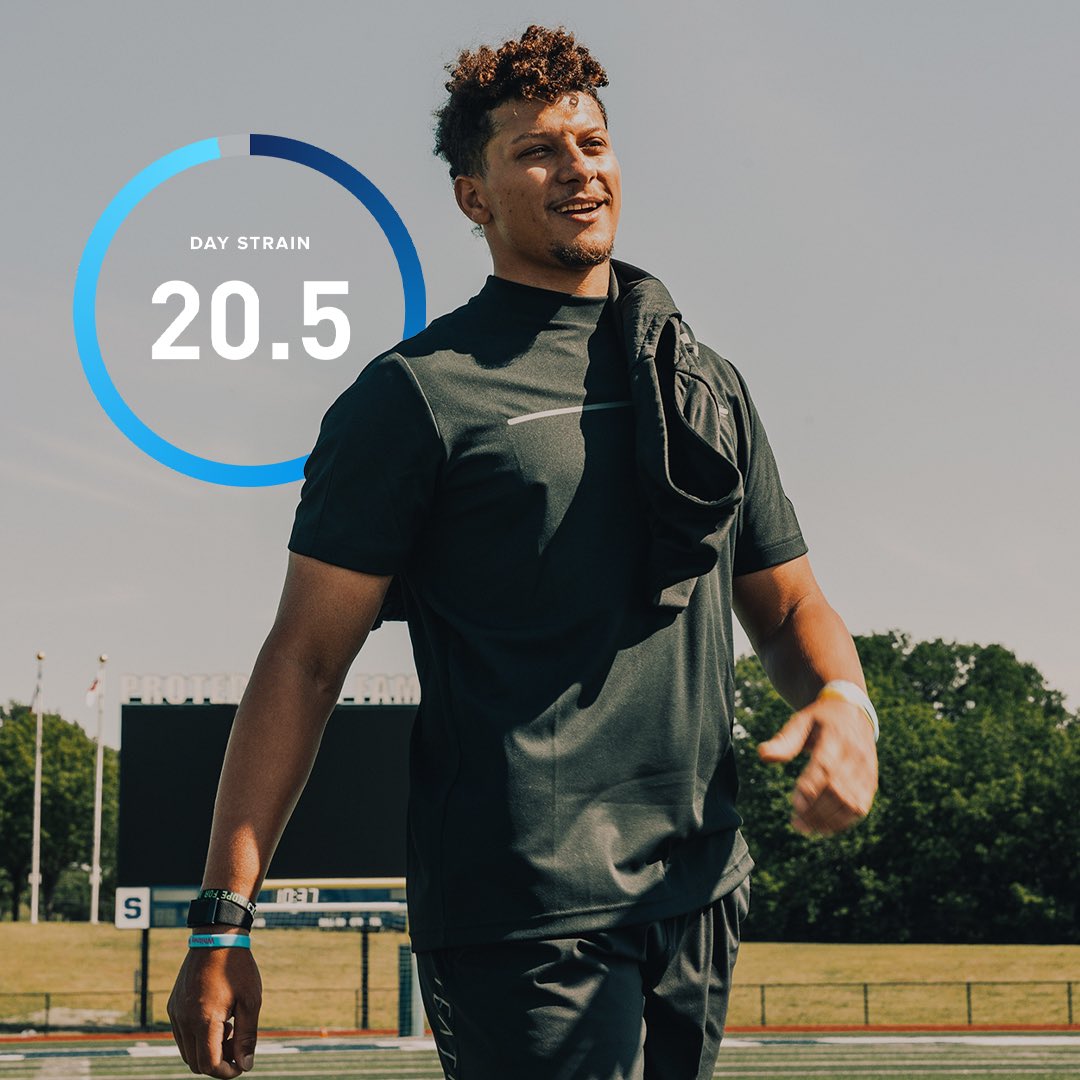 .@PatrickMahomes had a 20.5 strain on @whoop yesterday which is the equivalent of running a marathon or slightly harder for most people. Turns out going to the Super Bowl is hard work @bobbystroupe 😅