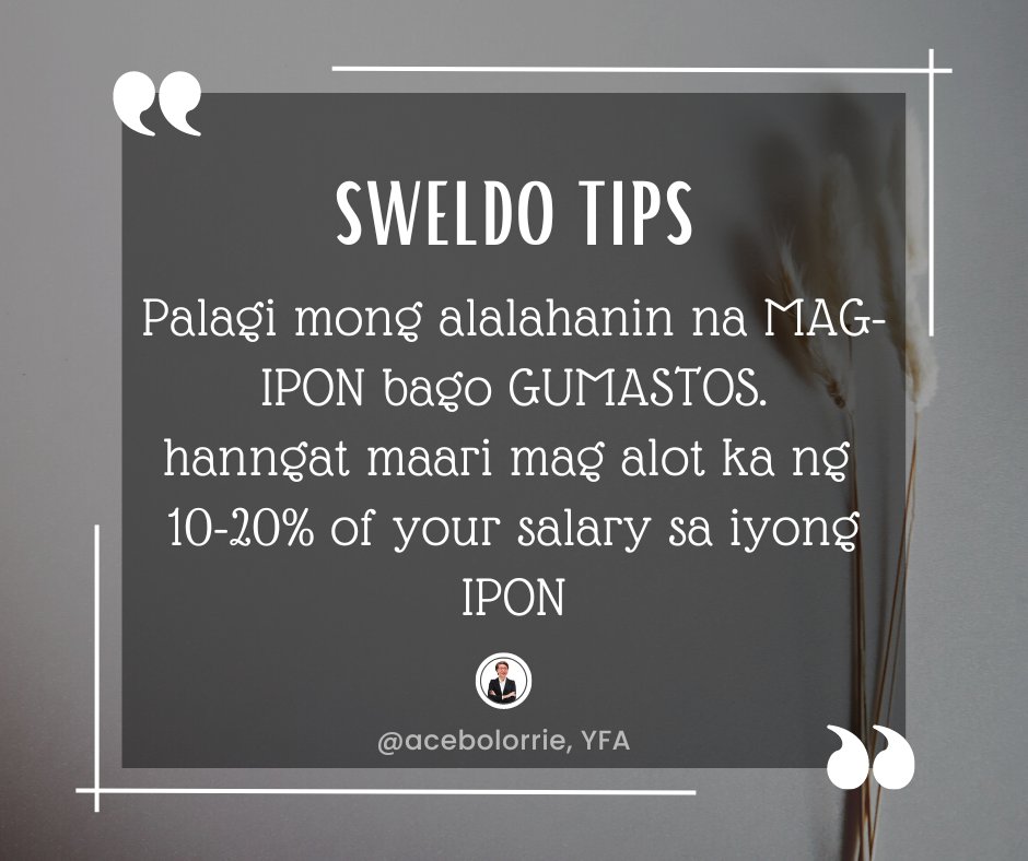 AceboLorrie's tweet image. Happy payday! Sweldo tips para saiyo 
Don&apos;t forget to PAY your FUTURE SELF first for #ALifetimeForGood
For more TIPs, like and follow our Page 😍