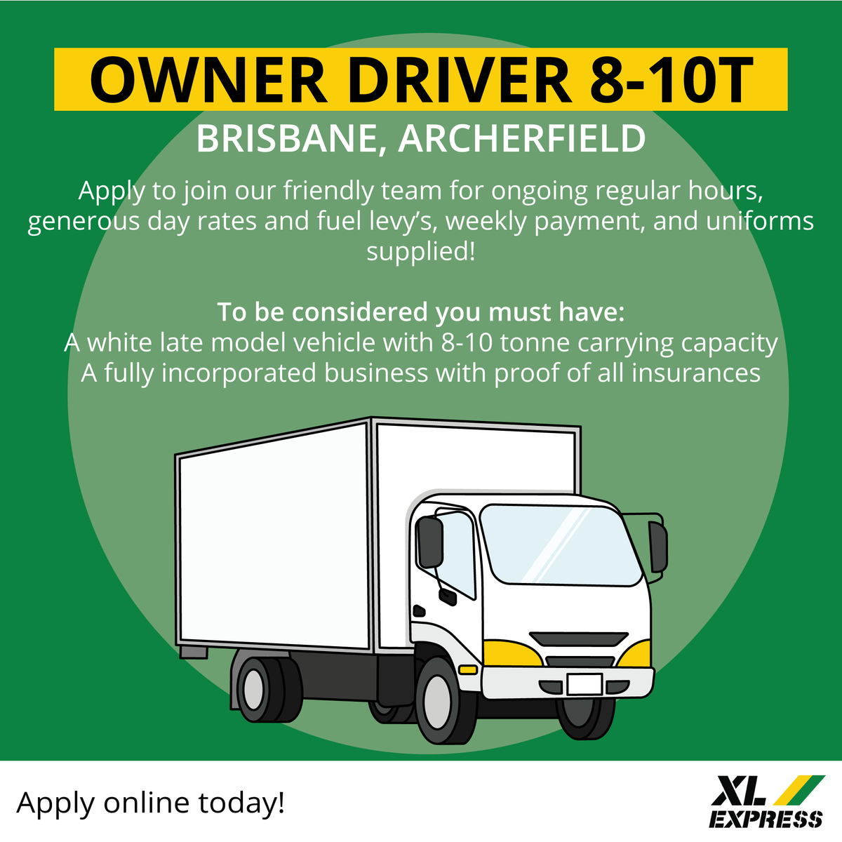 Owner Drivers apply to join today! seek.com.au/job/59717815?t…

Due to business growth, we have multiple opportunities for professional Owner Driver Contractors to join our Brisbane team at Coopers Plains, undertaking daily delivery runs. Come and work in a team of like-minded pe...!