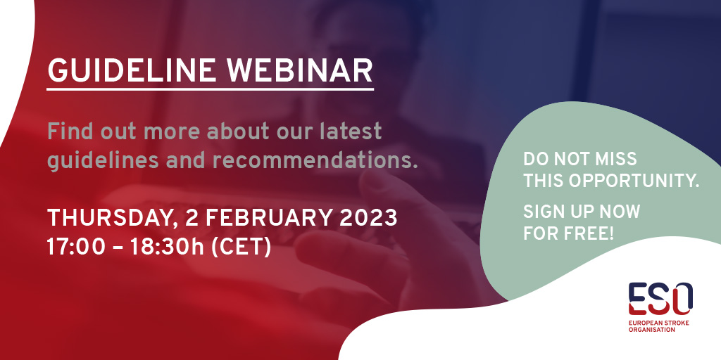 ESOstroke's tweet photo. 2 Days left to sign up for the #ESOguidelines webinar!
π
Join our #ESOguideline webinar on Thursday, 2 February 2023, 17:00 - 18:30h (CET): https://t.co/GS1H65YaAs
#stroke #ESOguideline #ESOWebinar @Diana_A_Sousa @Alamo19 @bijoymenon https://t.co/TocsmgoPV5