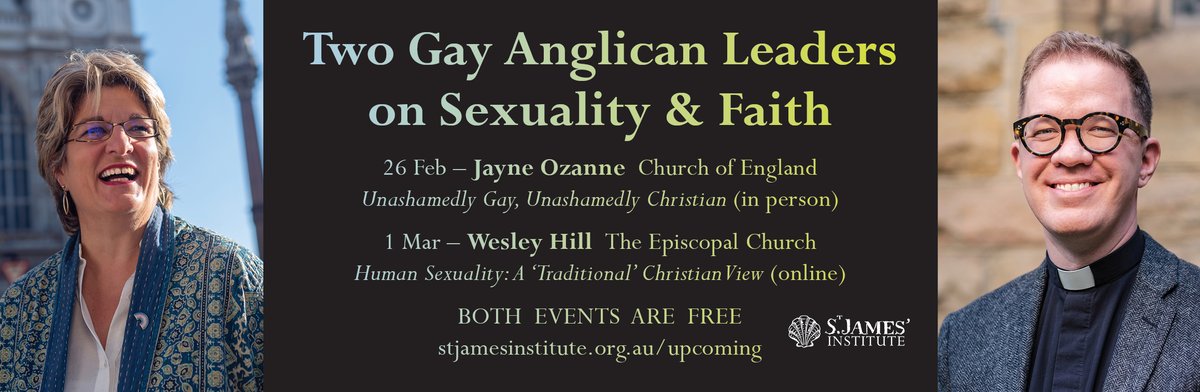 During #SydneyWorldPride the St James' Institute will host these two FREE events:

🌈 Unashamedly Gay, Unashamedly Christian (26 Feb) with @JayneOzanne 

🌈 Human Sexuality: A ‘Traditional’ Christian View (1 Mar) with @wesleyhill 

Registration ➡️ stjamesinstitute.org.au/upcoming