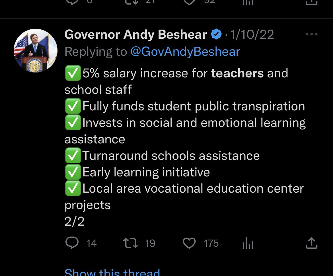 Jdogg091's tweet photo. @joshroberts35 @GovAndyBeshear He has tried since he has started. This is a tweet last year, and he has a thousands of posts praising teachers, wanting hiring pay, and recognizing public schools, since day one. I would love to see just one tweet from Matt Bevin. https://t.co/i7V27Wj5zC