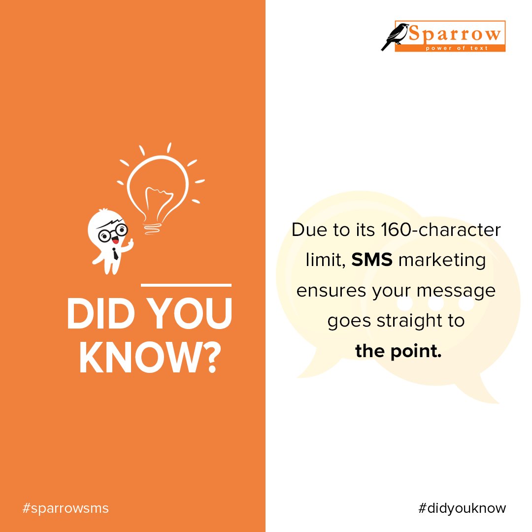 sparrowsms's tweet image. 𝐃𝐢𝐝 𝐲𝐨𝐮 𝐤𝐧𝐨𝐰?
With Sparrow SMS, send your messages to your clients. 

For SMS API / System :
9802005007/11
marketing@janakitech.com

#didyouknow #sparrowsms #smsapi #bulksms #otpsms #smssystem