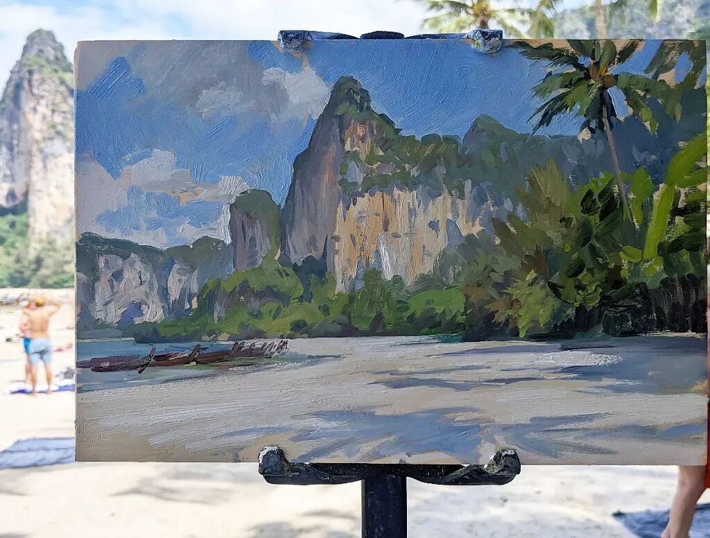 First Day in the South. Railay Beach.

#pleinair #railaybeach #krabi #thailand #oilpainting #landscapepainting #peinturealhuile #thailande #oilpainters #contemporaryart #contemporarypainting #representationalpainting #representationalart #realistpainting instagr.am/p/CoEOZcdvljb/