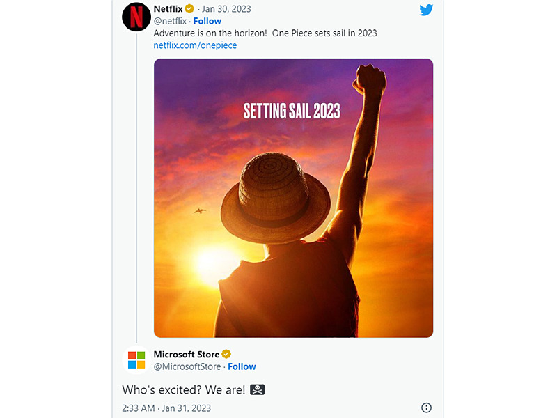 [閒聊] 微軟對netflix 海賊王真人版很興奮?!