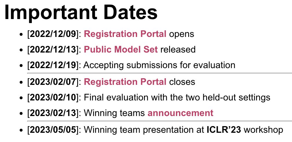 🚨Hey all, the IEEE Trojan Removal Competition deadlines are extended by one week! 🎉

Now's your chance to get closer to Responsible AI, win the grand prize of $8,000, and present at the ICLR'23 workshop! 

@ trojan-removal.com 🔗 

#IEEE #AI #Security #ICLR2023 #ICLR