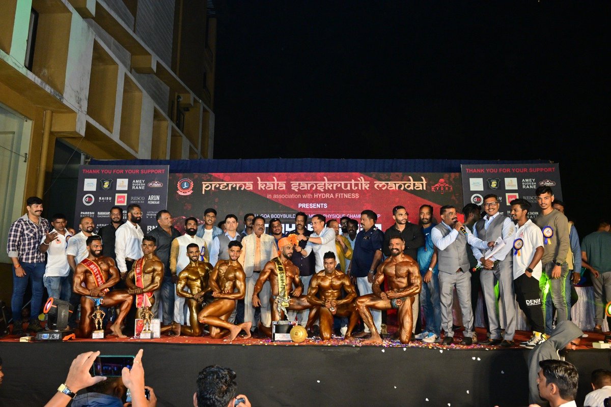BHodarkar's tweet photo. Congratulations to Mr. Nandesh Raikar of Parra Fitness Club for being crowned as 'Champion of Champions' Mr Hydra 2023, at the State level bodybuilding competition, organised by Prerna Kala Sanskrutik Mandal. Congratulations to Pitbull Gym for winning the team championship. https://t.co/EaOAA9e619