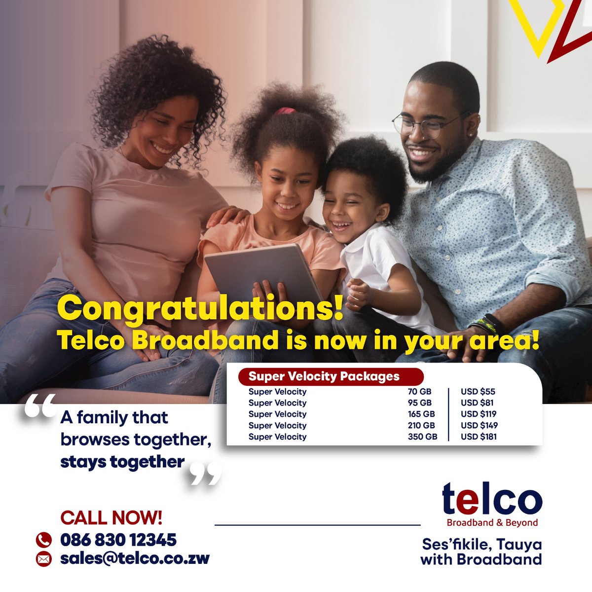 TelcoBroadband's tweet photo. Congratulations! You can now be part of our HUNDREDS of HAPPY CUSTOMERS. All you need to do is to give us a CALL.
#telcoBroadbandandBeyond
#ses'fikile,tauyaWithBroadband
#mahatsula #hopeville #queensPark #northEnd #bulawayo https://t.co/gG2CVZ628P