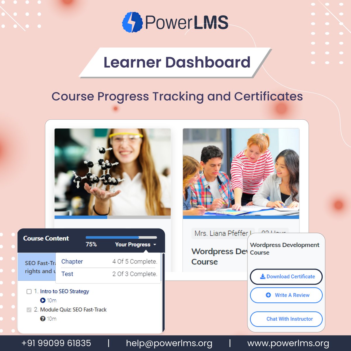 lmsscript's tweet image. Stay on track with your learning journey! 🚀 Our Learner Dashboard now allows you to track your course progress and earn certificates to showcase your skills. 
visit 👉 powerlms.org
 #elearning #EarningCertificates #professionaldevelopment #student #edtech