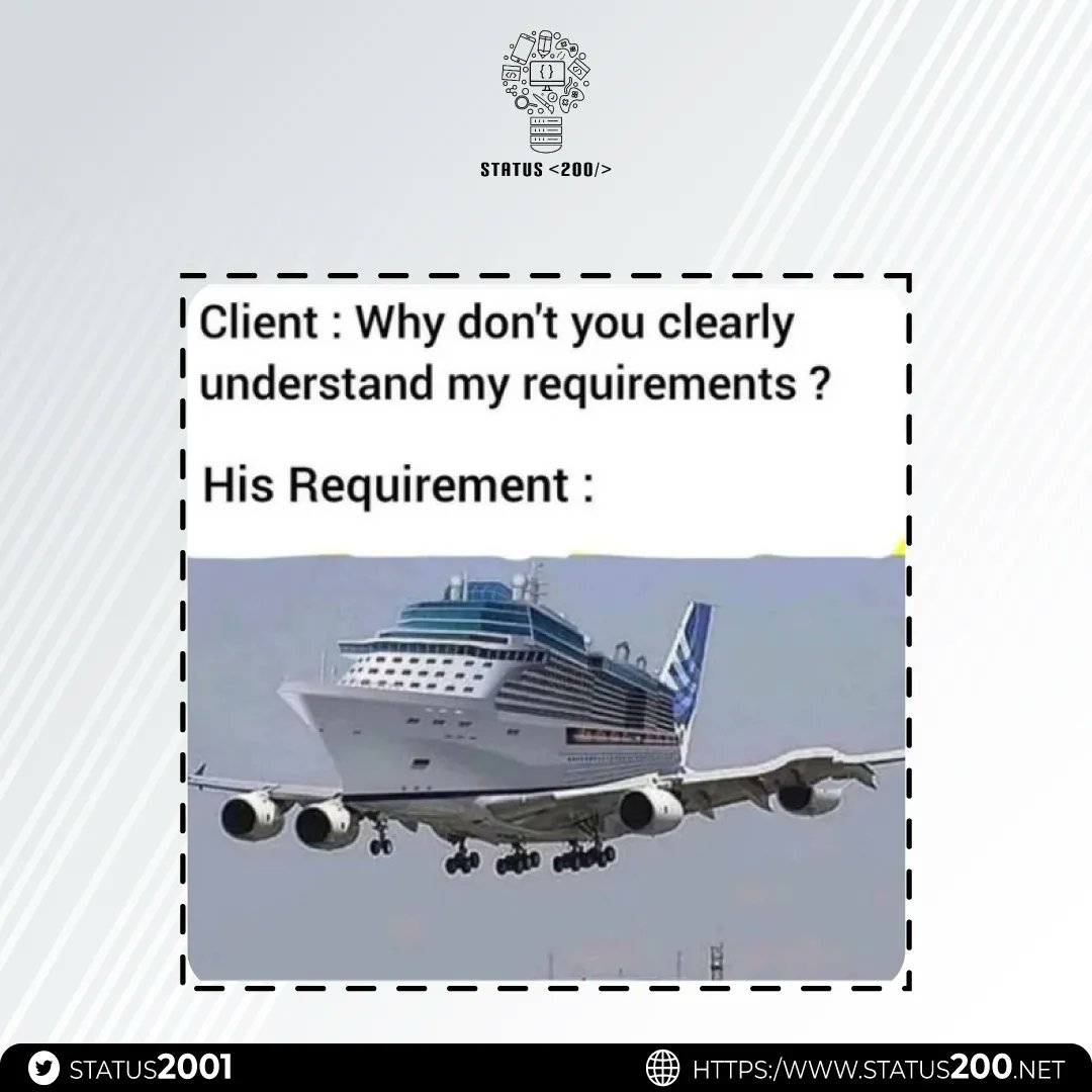 STATUS2001's tweet photo. CLIENT REQUIREMENTS 🙃 
#Status200 #Client https://t.co/4qVGrP0HHt