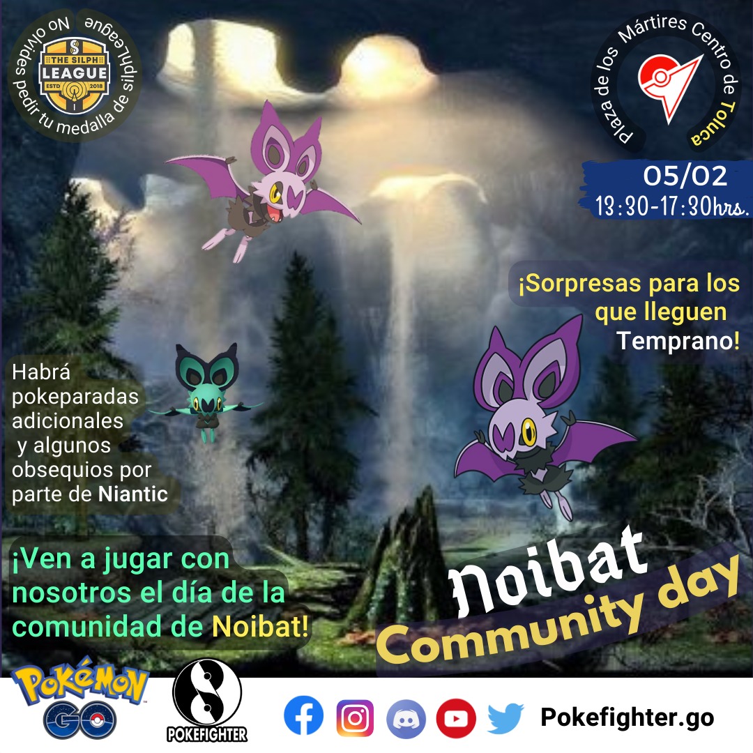 PokefighterG's tweet photo. Este fin de semana nos vemos en el centro de Toluca para jugar el día de la comunidad de #Noibat 
La reunión será a las 13:30 hrs. en la plaza de los Mártires. Llega temprano para llevarte un regalo sorpresa 👀
#PokemonGo #CommunityDay #SilphLeague #pokefighters 
@PokemonGoAppLA https://t.co/wVRGEPyADx