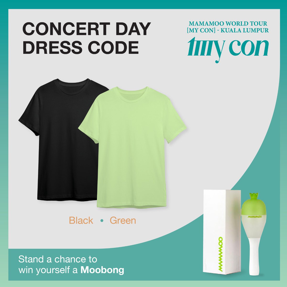 MooU_MY's tweet photo. MAMAMOO WORLD TOUR [MY CON] - KUALA LUMPUR DRESS CODE

DATE: 11 FEB 2023
TIME: 6PM
VENUE: MALAWATI INDOOR STADIUM, SHAH ALAM

Wear any green or black (tshirt, dress, blouse, hijab, etc) and stand a chance to win a moobong on the concert day!!

See you!!

#MAMAMOOinKL
#MAMAMOOinMY https://t.co/oHXjceOUiR