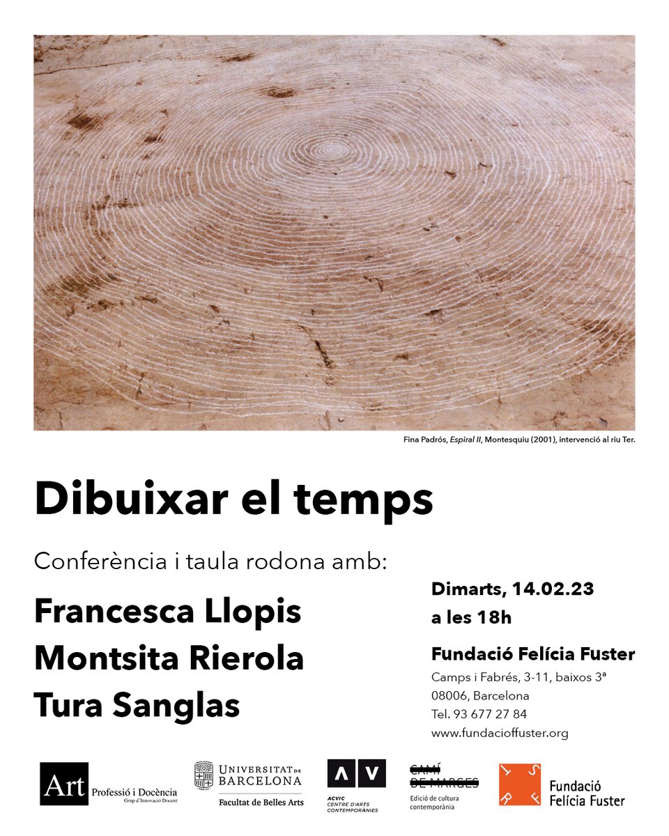 FusterFelicia's tweet photo. 'Dibuixar el temps', títol de l'actual exposició de Fina Padrós a la Fundació, és també el tema central d'una taula rodona que partirà de les experiències artístiques i vitals de @FrancescaLlopis, Montsita Rierola i @turasanglas. 
Inscripcions a felicia@fundacioffuster.org https://t.co/jvP6DN0oTI