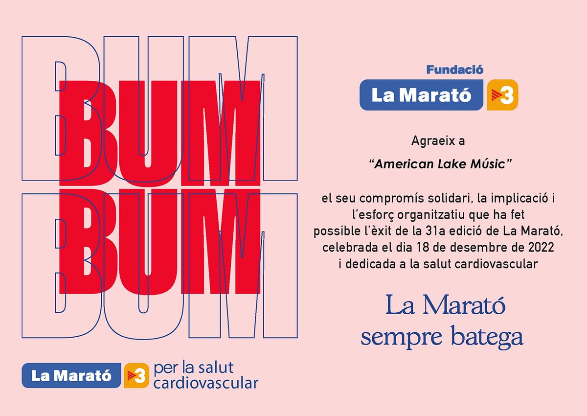 americanlakemus's tweet photo. La Marató ens va fer arribar el seu agraïment pel donatiu que hi vem fer per Nadal.
Moltes gràcies a totes i tots els que ho veu fer possible un any més!!☺️
#americanlakemusic #collaborem #lamarato #gracies https://t.co/9CCTW3bqlf