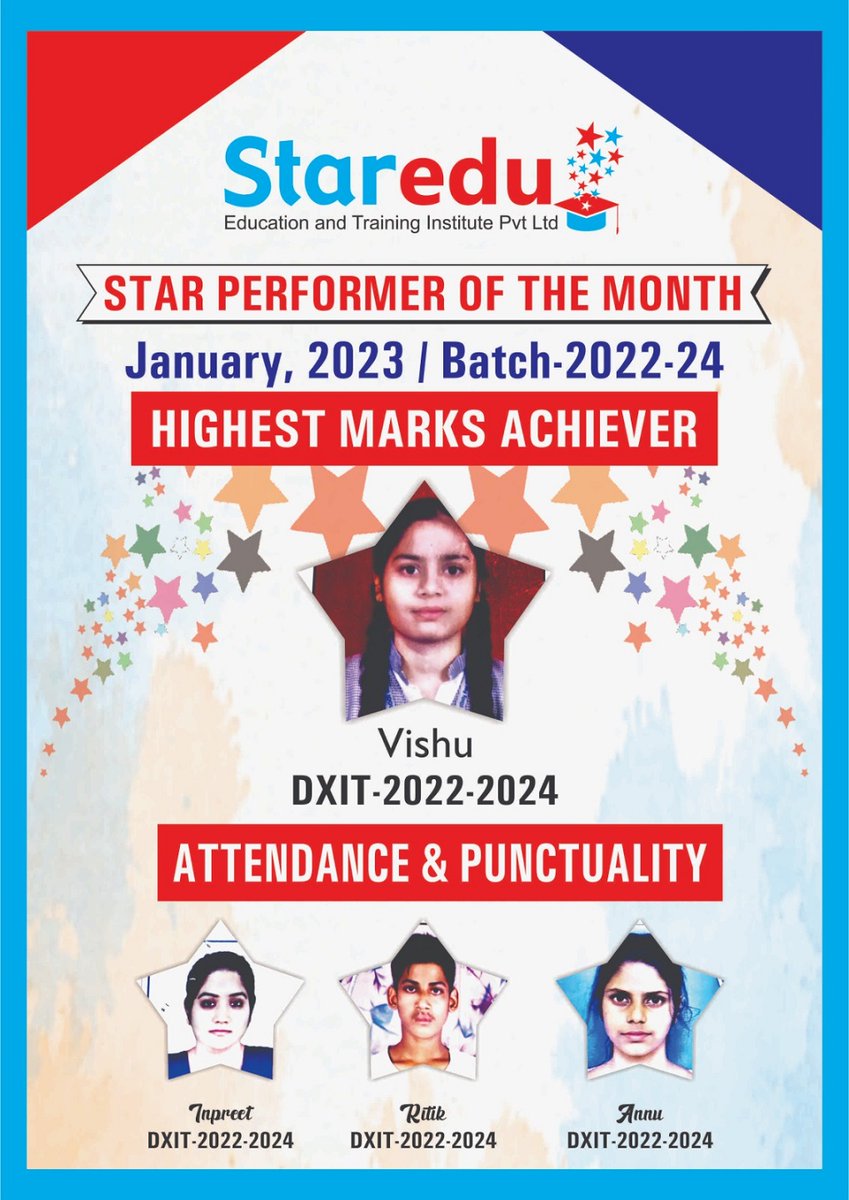 StarEduOfficial's tweet photo. Overall Performance of the Month.*
We are congratulating Vishu for being the Star Performer Of The Month.
Keep going students, Be dedicated and punctual.
#StarPerformerOfTheMonth #OverallPerformance #StudentsPerformance #StarEdu #StarEduEducationAndTrainingInstitute https://t.co/HO7IWyOKrC
