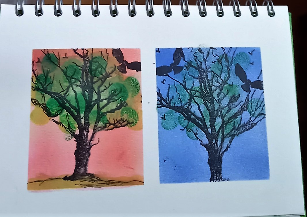 Fizzydesgns's tweet photo. #Artjournal #trees #abstract duo of trees using #blendinginks #artjournalling https://t.co/f8VI0vpVL1