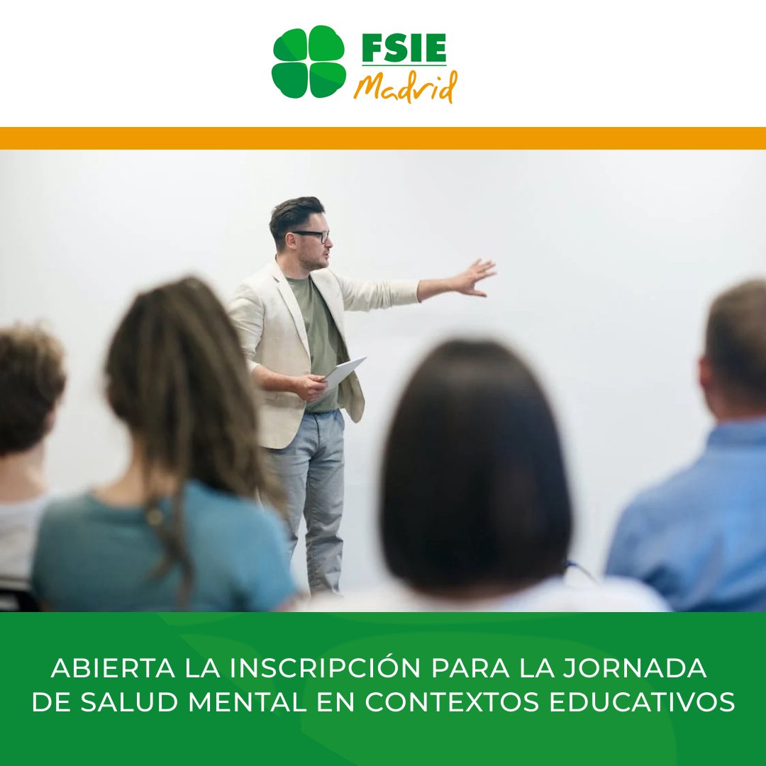 fsiemadrid's tweet image. 🍀FSIE FORMACIÓN 📢 Jornada Formativa sobre salud mental en contextos educativos.

Organizado por #FSIE junto con otras asociaciones y entidades, animamos a todos los afiliados a asistir por el interés de la salud mental en los centros.

Más info ➡️bit.ly/3j4uTWA