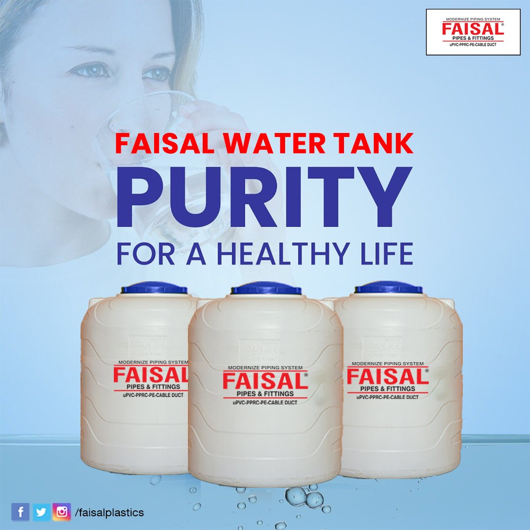 FaisalPlastics's tweet image. Made from premium food grade material· Computer-aided rib design to give our tank great rigidity· Faisal's water tanks are tested and certified by known organizations/standards to provide you ultra clean and healthy water.
#faisalplastics #Pipes #sanitryfittings #watertank