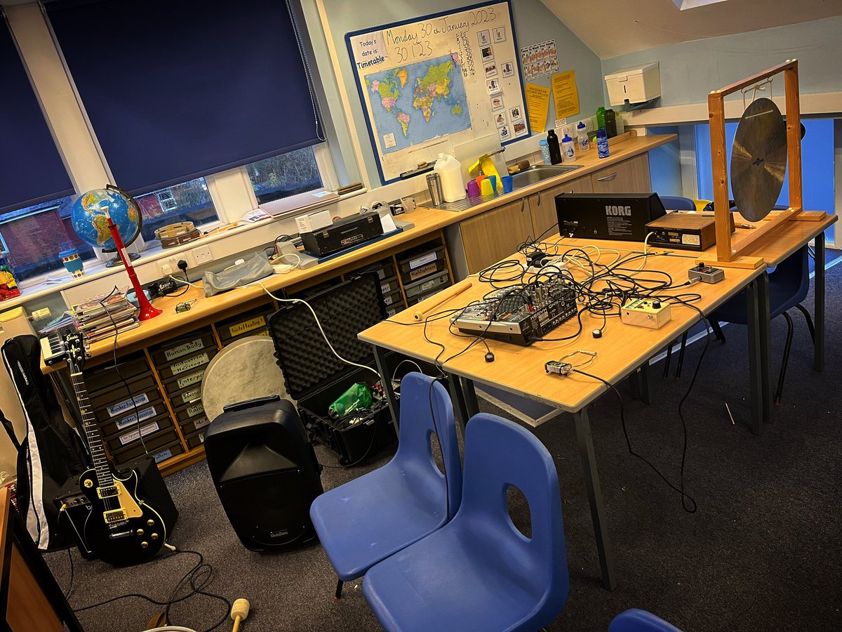 Post orchestra rehearsal aftermath… #teachingmusic #ks2 #ks2music #primarymusic @KorgUK @brandnewnoisebk @EHX @Behringer @gear4music #todmorden #calderdale #teaching