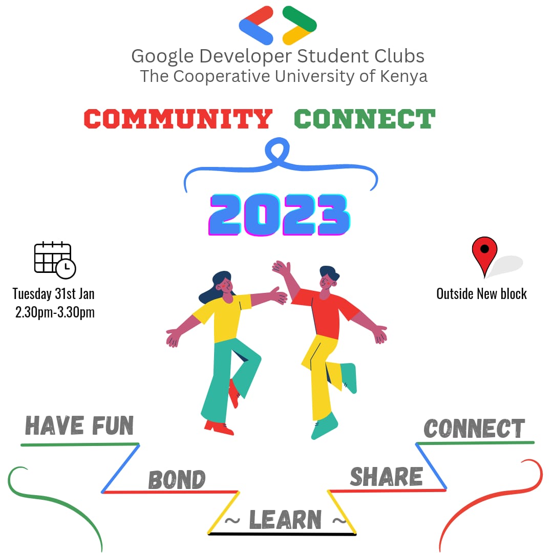AndrewNderitu__'s tweet photo. let's turn up🕺✊🏽tech enthusiasts and programmers 😜 converging to connect and network 🫱🏽🫲🏾🥂
Venue - The Cooperative University of Kenya, Outside new block room A @gdscCuk #googledevs #solutionchallenge2023 https://t.co/AgDgnR80W3