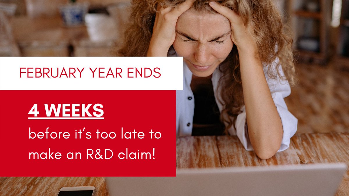 Have a client with a FEBRUARY Year End?

They have JUST 4 WEEKS to make an R&amp;D claim.

Miss it, and they’ll lose their claim.

Don’t wait, act now.

#accountingandaccountants #uksmallbusiness #uktax