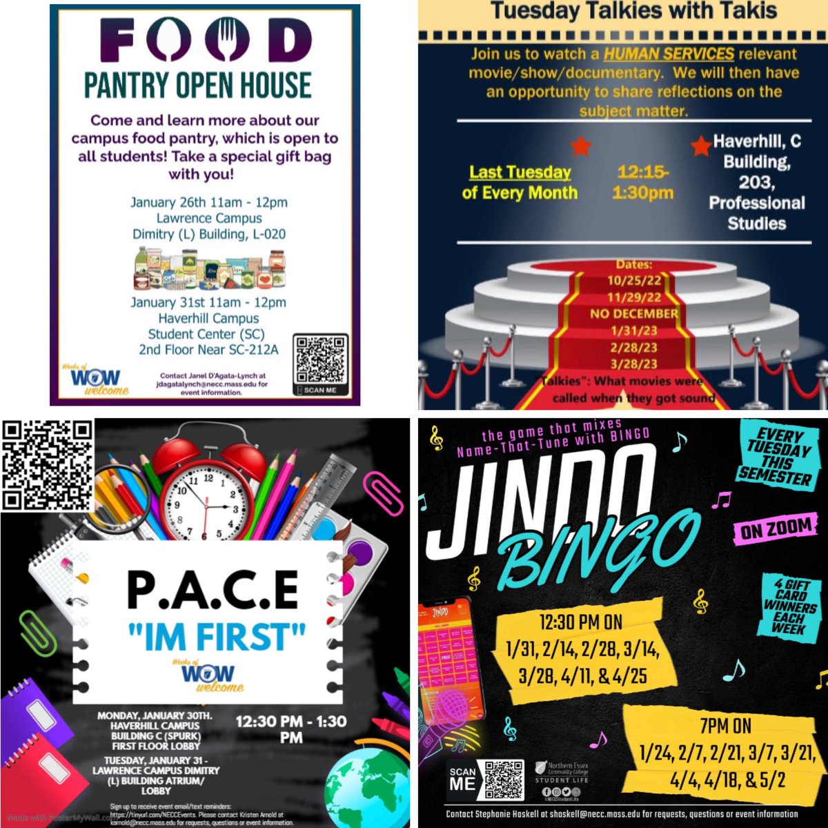 NECCStudentLife's tweet photo. 2 more days of free welcome events! Learn about our food pantry, check out Tuesday Talkies with Takis, learn about @paceprogram, win some gift cards at musical BINGO, grab some cocoa with @jumpstart_mccnecc, and register to attend the Plant Paint Cross-Pollinate event! #NECCWOW https://t.co/06RWf6P3yM