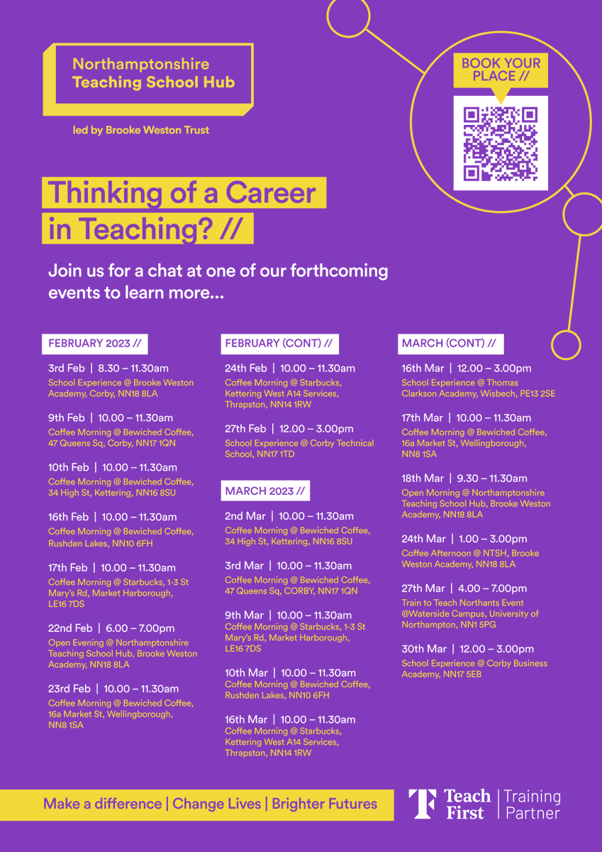 NTSH_ITT's tweet photo. Check out our ITT Spring events calendar 👀

Lots of opportunity to meet our expert team of advisors to support future teachers. 

Starting salary: £30k 

👉 https://t.co/DeqcMyQlxW

#Graduates #TraintoTeach @GetintoTeaching @bwtrust https://t.co/RyCGjC00y2