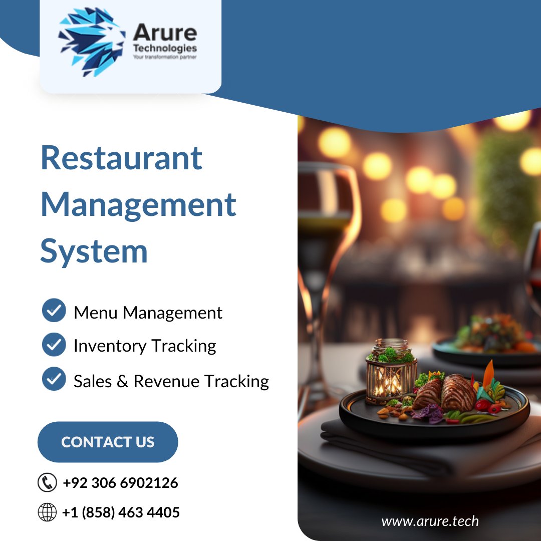 Aruretech's tweet photo. Optimize restaurant ops with Arure Tech's RMS. Lean, efficient &amp; easy to use. Say goodbye to manual processes &amp; hello to seamless experience. Try it now! 

Visit us: https://t.co/QFG4NSpA0E
☏ +92 306 690 2126 | +1 (858) 463 4405

#Restaurant #Management #POS #Business #ERP https://t.co/4upZQbDFtb