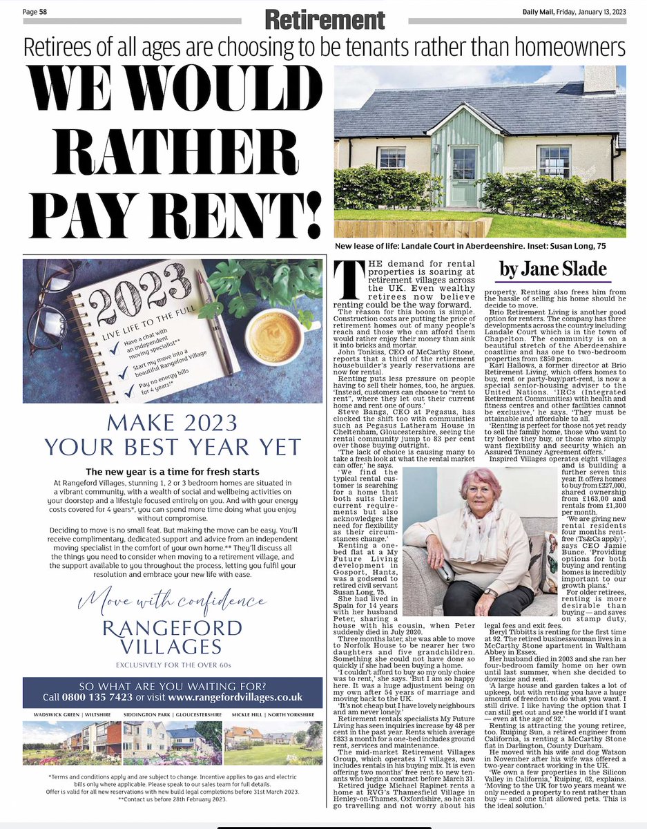 Did you spot us in the Daily Mail? Jane Slade wrote a great article about the increasing move to rental within later living.