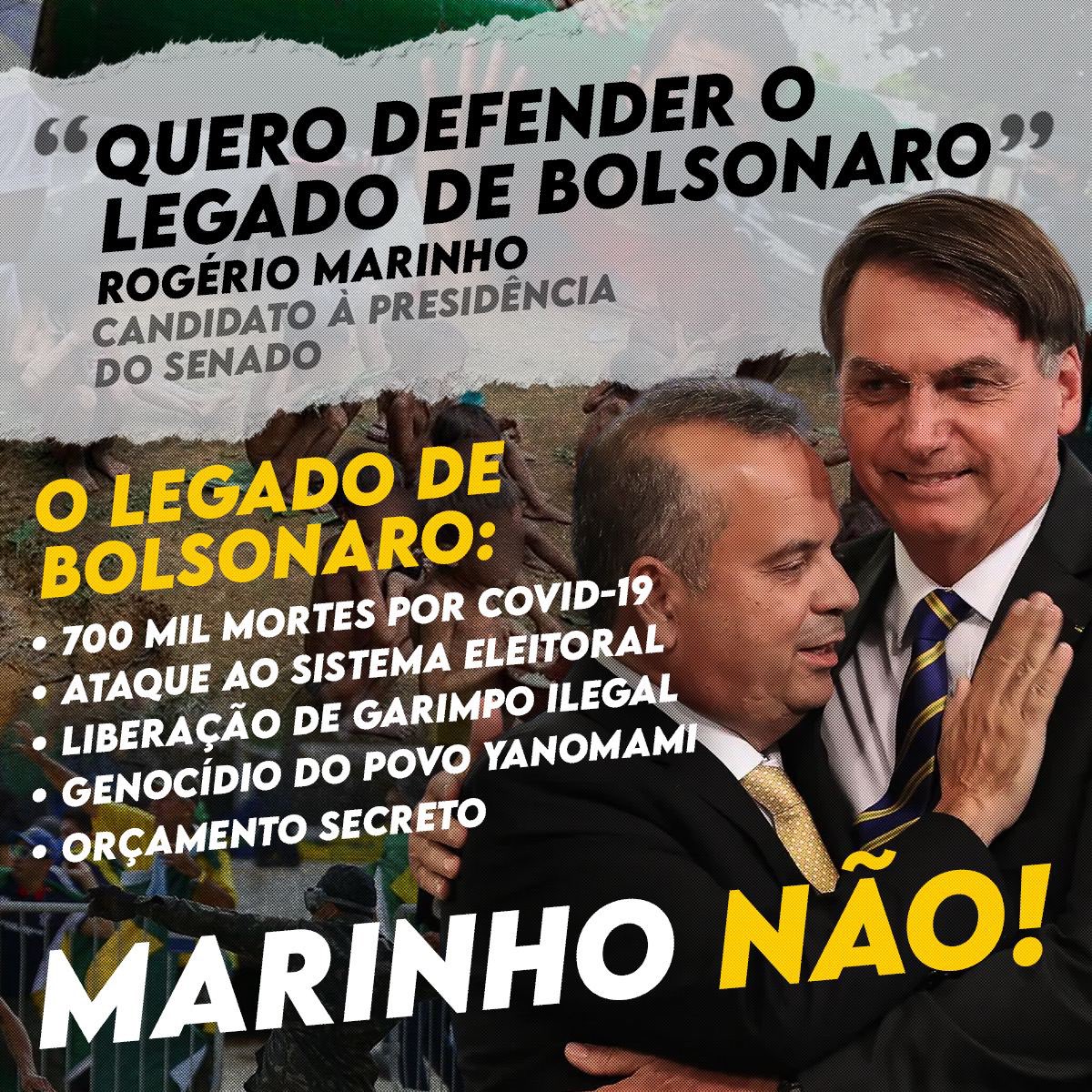tesoureiros's tweet photo. Bom dia, senador @_AlessandroSE. O senhor, como poucos, conhece de perto o legado desastroso de Bolsonaro para o país.

Votar em Marinho é votar na continuidade do que derrotamos nas urnas ao custo de tanta dor e tantas vidas. 

MARINHO NÃO https://t.co/BxhCoqqiZA