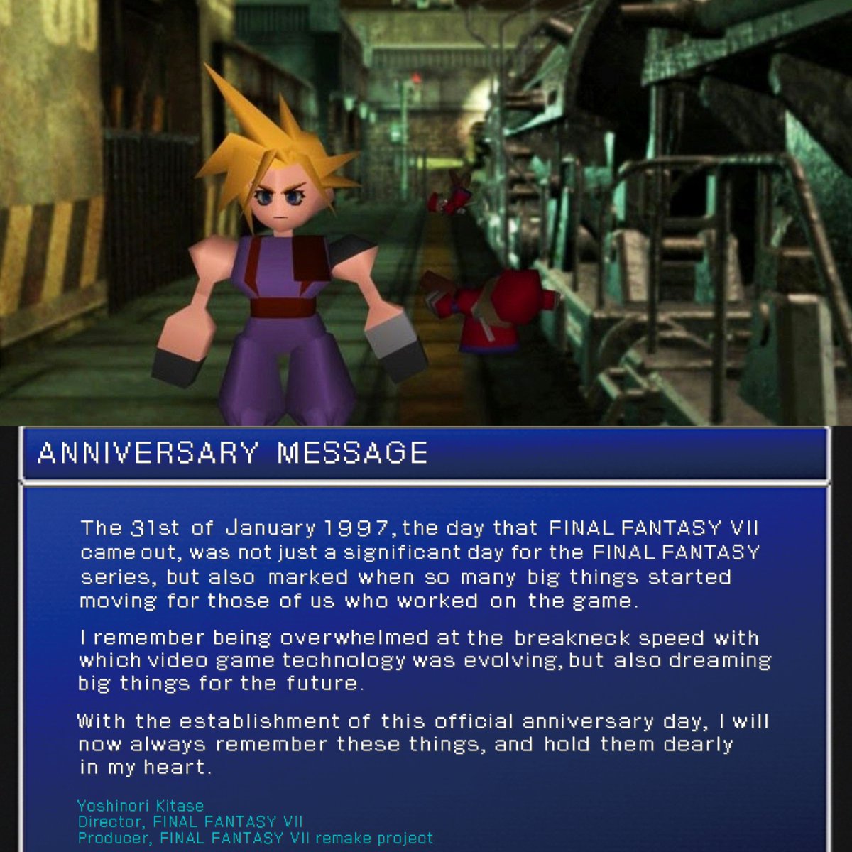 Jan. 31 has been officially registered as 'Final Fantasy VII Day' in Japan The OG game was released 26 years ago today