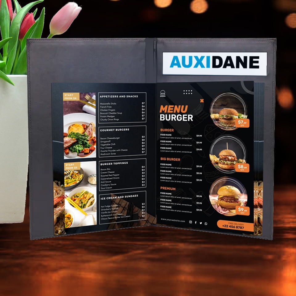 auxidane's tweet image. Menu Cards and Menu Book by Auxidane with Leather Cover, Soft, smooth surface and light weight with front page LED Logo, color combination. Preferred  by leading Restaurants &amp;amp; Hotels in India.
.
☎️ 079823 83488
✉️ sales@auxidane.in
#auxidane 
 #LED #menucovers #menu #menucard
