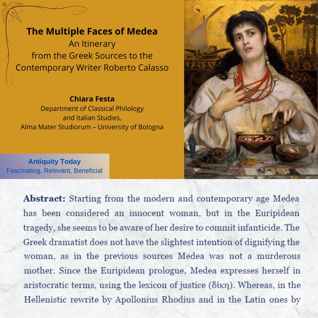 ClusterPP's tweet photo. #AntiquityToday conference
▶️Chiara Festa (FICLIT @Unibo ), "The Multiple Faces of Medea: An Itinerary from the Greek Sources to the Contemporary Writer Roberto Calasso": https://t.co/RxKXy4TYYy
#ClusterPP #classicalreception #classicalAntiquity
#OMChildhood #OBTA #RobertoCalasso https://t.co/n6iES8Zjkj