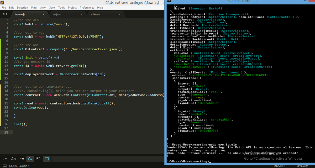 #WTF23  #Web3.js
I have finally learnt to connect my smart contract and read data from my smart contract.
So happy getting to this point.
Thank you <a href="/fawole141/">Developer Mike</a>
