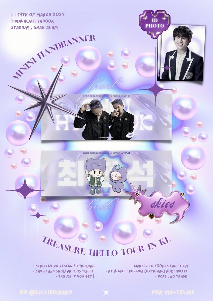 :¨·.·¨:
 `·..· ౨ৎ･ﾟ: TREASURE HELLO TOUR in KL ! 
hyunsuk fan support by <a href="/lilliediaary/">qila.</a>

— exact location , time and outfit tba ◡̈
ㅡ kindly rt &amp; like. say hi &amp; show this twt on dday to claim ◡̈
— any changes or updates will be under the thread ◡̈

☆ #TREASUREinKL
