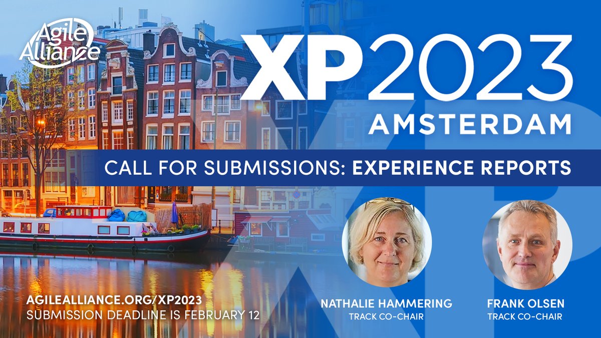 👉 Don’t miss the deadline! Feb 12, 2023 is the deadline for the call for submissions for #XP2023 Amsterdam 🇳🇱 with the <a href="/AgileAlliance/">Agile Alliance</a> 
Share your Experience Reports with our co-chairs <a href="/folsenDK/">frank olsen</a> <a href="/NHammering/">Nathalie Hammering</a> agilealliance.org/xp2023/call-fo…