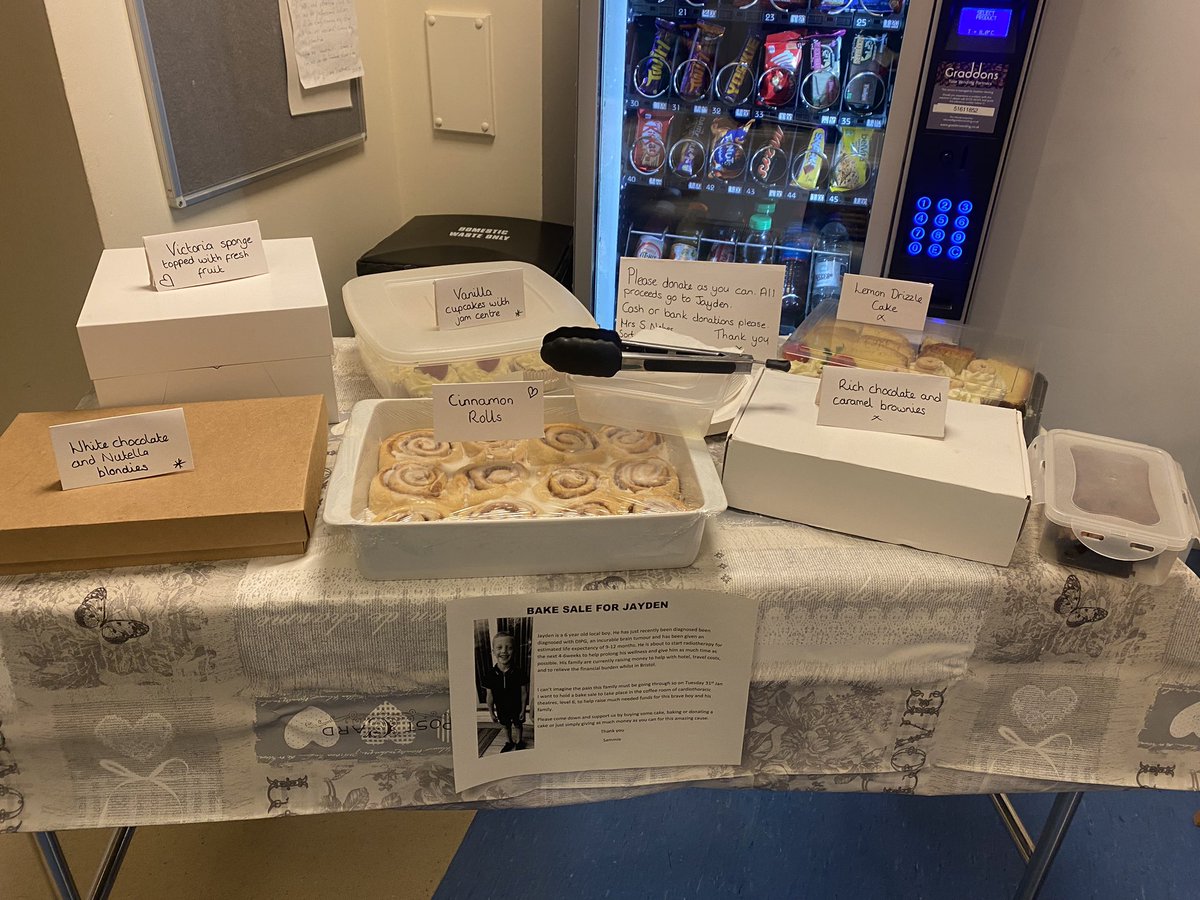 All set up and ready for todays bake sale in #cardiothoracictheatres come down to level 6 and help support for Jayden and his family <a href="/UHP_NHS/">University Hospitals Plymouth NHS Trust</a> <a href="/AnnJamesNHS/">Ann James 🌈</a> <a href="/colette_wells/">colette wells</a> <a href="/SarahPickbourne/">Sarah Pickbourne</a> <a href="/lenny_byrne/">Lenny Byrne</a> <a href="/torrington_CICU/">Torrington Cardiac Intensive Care Unit - Derriford</a> <a href="/RebeccaNic_Pin/">Rebecca Pinhey</a>
