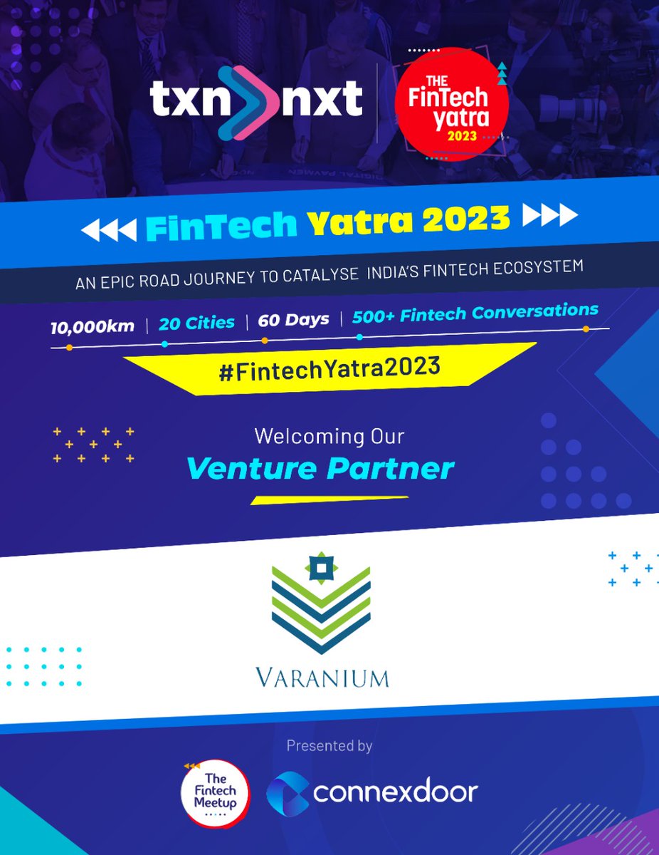MeetupFintech's tweet photo. We are glad to announce #Varanium is joining #FintechYatra as Venture Partner. Calling all Fintech founders who are seeking to- Raise Capital, Build BFSI Alliances, and get unbiased feedback. Register on the link to have a 1-1 conversation with us https://t.co/D3r2bZ8Gdm https://t.co/b05r3llqym