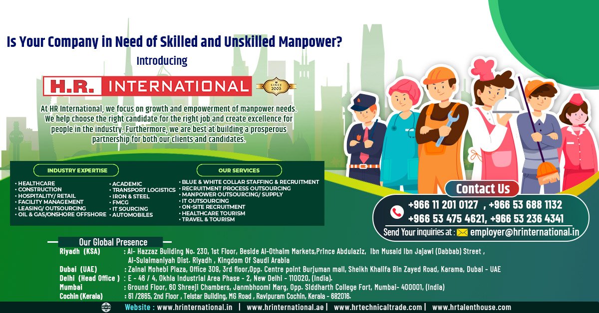 hrinewdelhi's tweet photo. Is Your Company In Need Of Skilled And Unskilled Manpower?
Contact us : +966 11 201 0127, +966 53 688 1132, +966 53 475 4621, +966 53 236 4341
Send your enquiries at : employer@hrinternational.in
#ManpowerProvider @hrinewdelhi @Hrdiagnostic https://t.co/xu0TziuecY