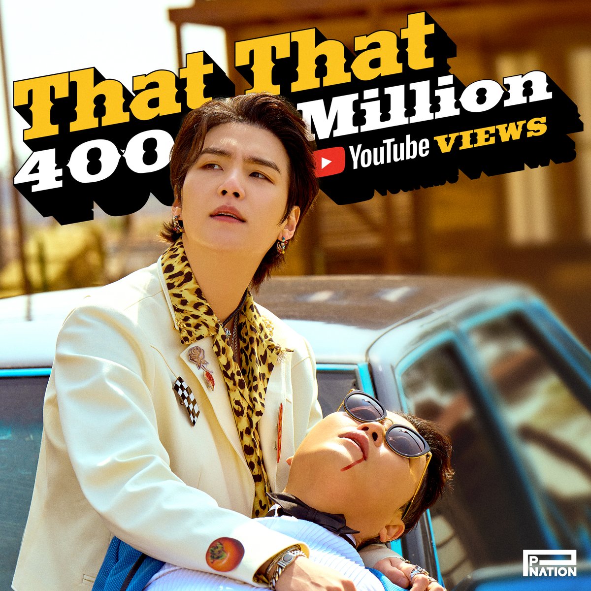 OfficialPnation's tweet photo. [PSY]
'That That (prod. &amp; feat. SUGA of BTS)' MV 유튜브 4억뷰 돌파🥳 
'That That (prod. &amp; feat. SUGA of BTS)' MV 400 Million Views on YouTube🥳

'That That (prod. &amp; feat. SUGA of BTS)' MV
🎬 https://t.co/KDWTwm7yYD

#PSY #싸이 #SUGA
#ThatThat 
#싸다9 #PSY9th
#PNATION #피네이션 https://t.co/ZhcFJ472g1