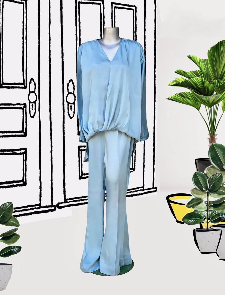 #BrunchBlues anyone? Soft-silk, cowl, rolled-bottom shirt blouse with #bootleg pants. 
#nadyamistry #classic #brunch #lunch #daywear #blue #fashionstyle #soie #silk #shirt #blouse #pants #bellbottoms #nadyamistrycouture #nadyamistryofficial #nadyamistrypret #smart #casuallook