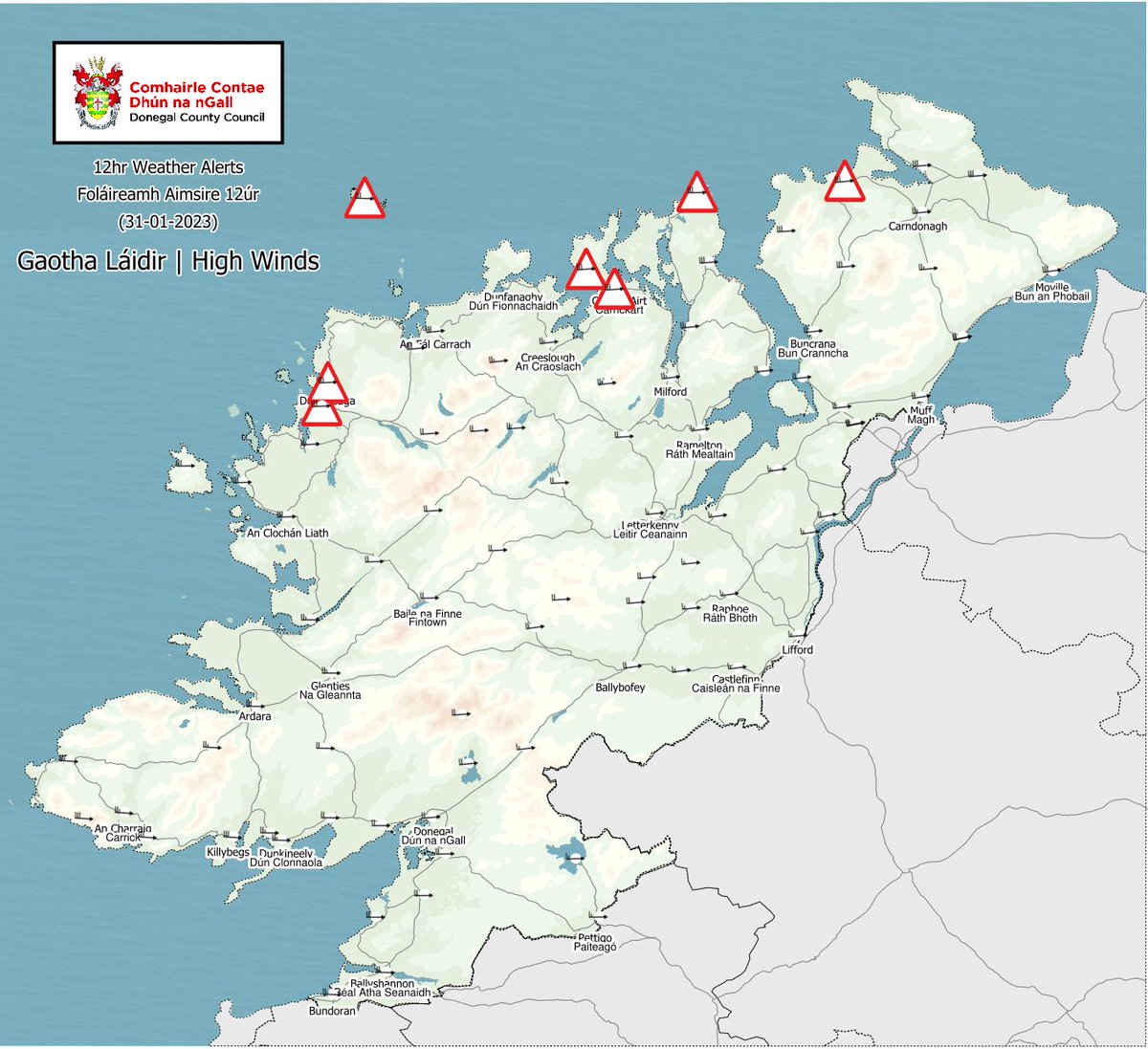 #Donegal Weather Alert: High Winds💨 expected Check Map arcg.is/1TwwhaN <a href="/donegalcouncil/">Donegal County Council</a>