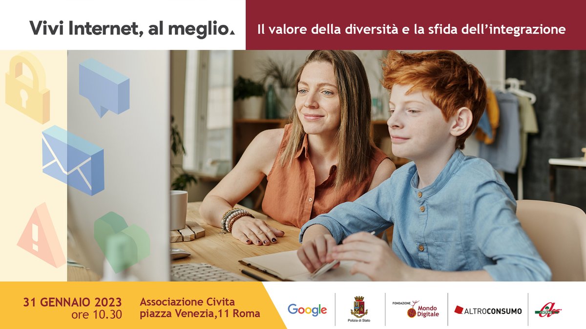 Oggi #31gennaio a <a href="/Roma/">Roma</a> presso <a href="/socialcivita/">CIVITA</a> appuntamento con i nuovi compagni di viaggio del programma #ViviInternetalmeglio per rispondere a #bisognispeciali: <a href="/bambinogesu/">Bambino Gesù</a> e <a href="/don_gnocchi/">FondazioneDonGnocchi</a>.
Con <a href="/googleorgGrants/">Google Foundation</a> <a href="/googleitalia/">googleitalia</a> <a href="/poliziadistato/">Polizia di Stato</a> <a href="/Altroconsumo/">Altroconsumo</a> <a href="/anteasnazionale/">Anteas Nazionale</a>