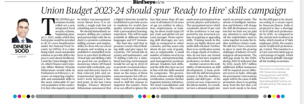 dineshkumarsood's tweet image. With the Union Budget just about to unveil, here&apos;s my take on why skill development initiatives should have a dedicated share. After all, the economy will boom where the people who are a part of it and driving it are quipped with employable skills.
#NirmalaSitharaman @nsitharaman