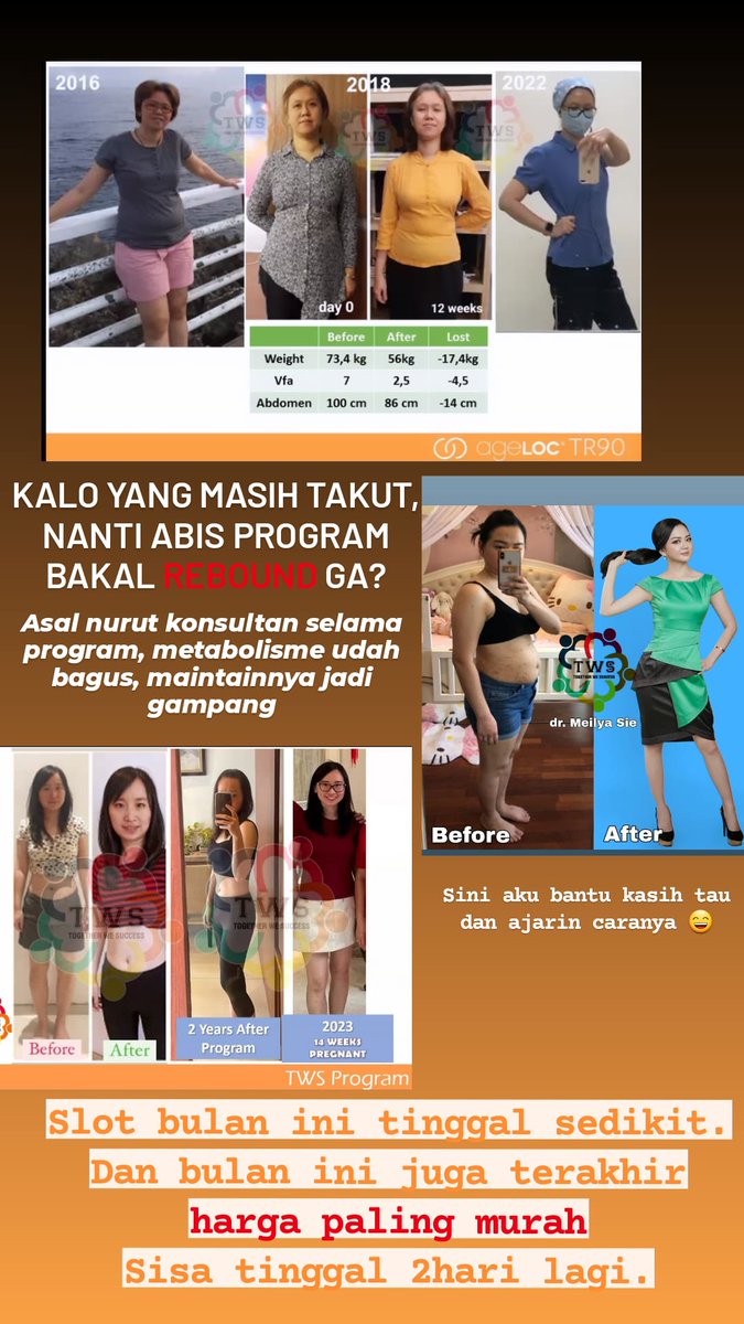 LAST DAY!
Yang masih bingung, maju mundur join program.
Hari ini sudah terakhir ikut harga lama ya, mulai besok sudah berubah harganya.
Your Body, Your Choice.
#twsprogram #programtws #diet #healthylifestyle #twsconsultant