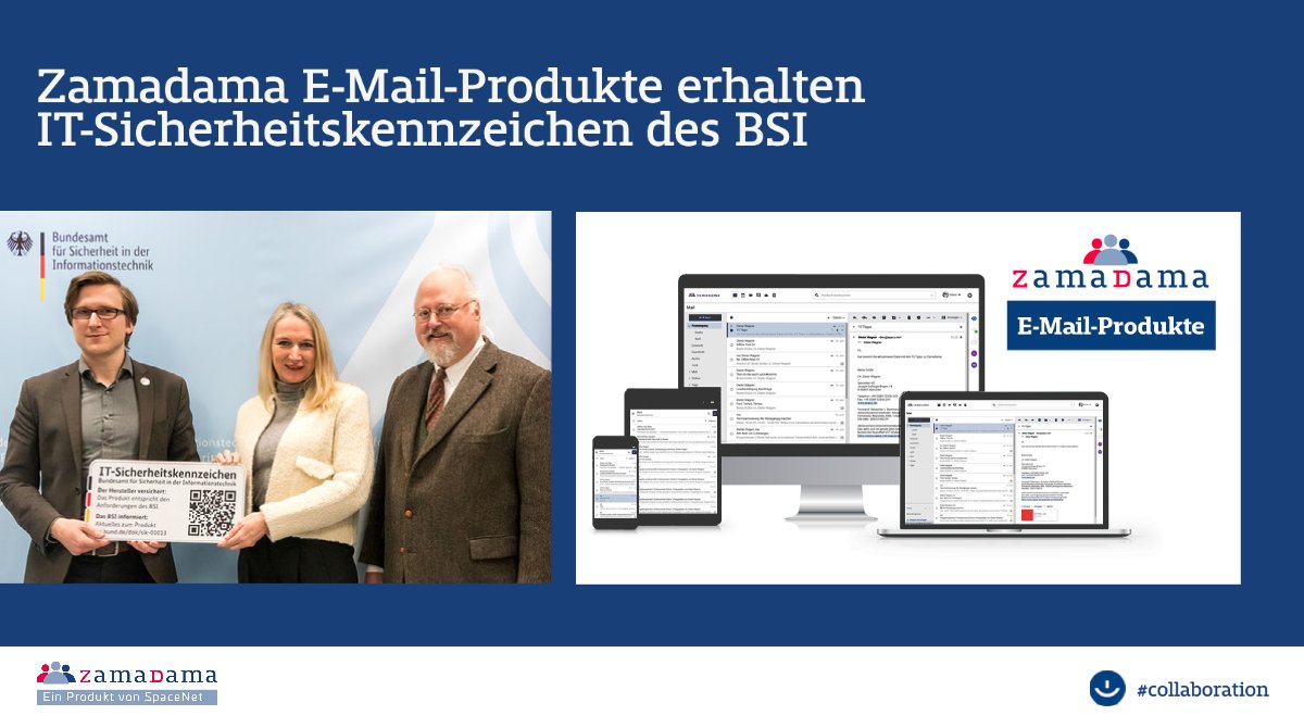 Wir freuen uns, das IT-Sicherheitskennzeichen für unseren E-Mail-Dienst Zamadama von <a href="/BSI_Bund/">BSI</a> erhalten zu haben. Damit machen wir unser Versprechen in die IT-Sicherheit gegenüber Verbraucherinnen und Verbrauchern transparent. #BSI #sicherheitskennzeichen zamadama.de/news/zamadama-…