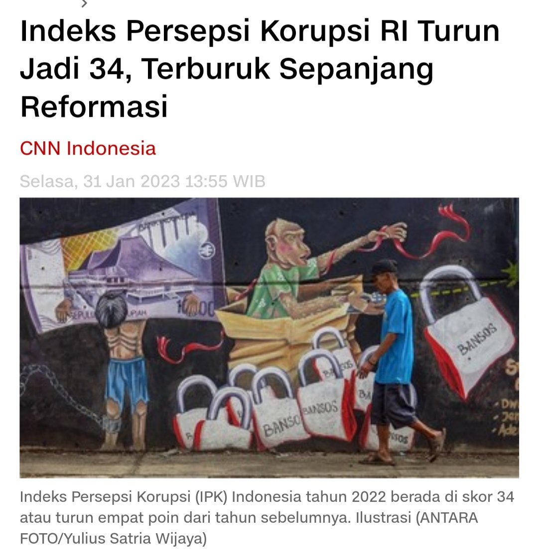 indowfofficial's tweet photo. INDEKS PERSEPSI KORUPSI RI TURUN JADI 34,TERBURUK SEPANJANG REFORMASI!!

Link : https://t.co/CNUFGTOJ8s

Selengkapnya diutas :

Cc.
@MprAldo 
@msaid_didu 
@RamliRizal 
@Hasbil_Lbs https://t.co/ySRjqwhhnM