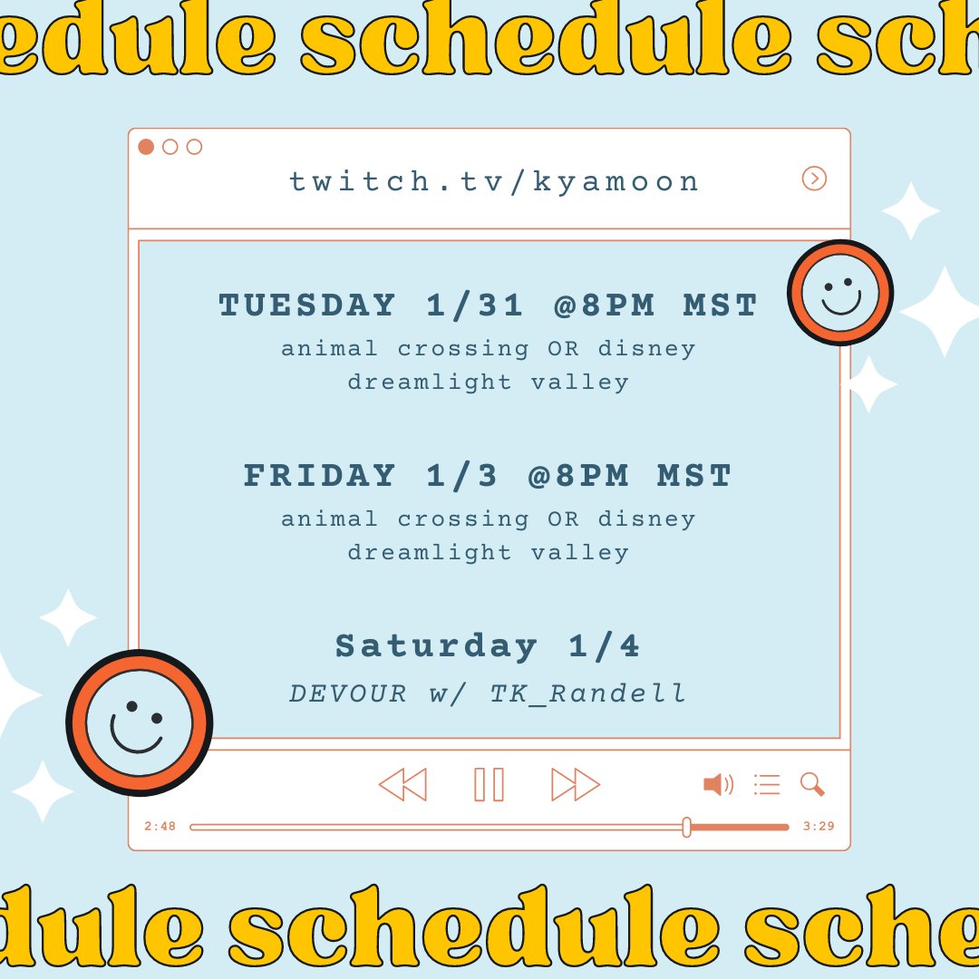KyaaMoon's tweet photo. my schedule for this week! come hangout 💕 hope everyone has an amazing week! https://t.co/6yjhCv0FRI